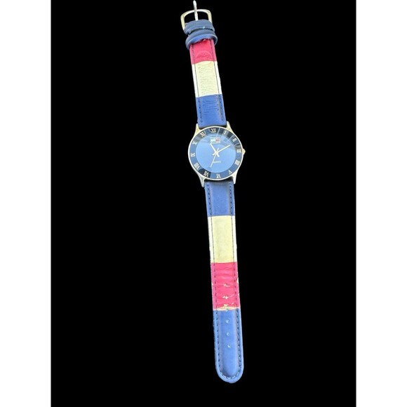 Tommy Hilfiger Watch 1999 Red,white & Blue Leather Band, Need New Battery - Picture 1 of 6